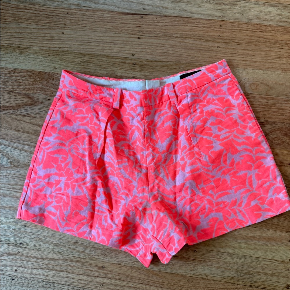 J.Crew  Women's Neon Jacquard Coral Pink Floral Shorts Size 2